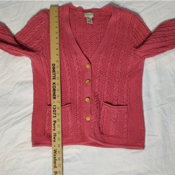Vintage LL Bean Pink Cable Knit Cotton Cardigan M - Picture 8 of 8
